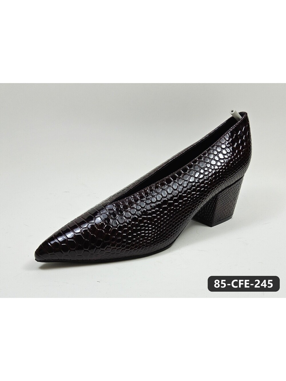 Women's Dark Brown Snake-Embossed Block-Heel Pumps